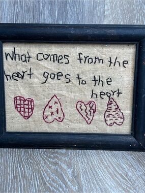 Handmade Embroidered Heart Quote Wall Art | Framed Stitch Decor | Rustic Gift
